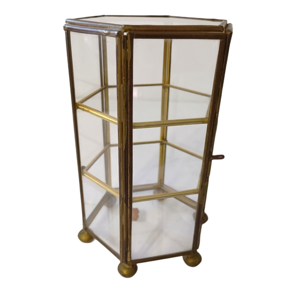 Vintage Glass Curio Cabinet Mini Brass Octagon 70s 80s Jewelry Trinket Box - Picture 13 of 16